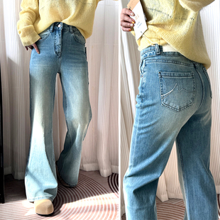 女显瘦显腿长浅蓝色长裤 高腰四面弹微喇牛仔裤 潮 2026新款 百搭王