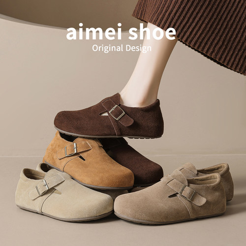 牛皮版大码勃肯鞋女2025新款冬超火小个子内增高厚底圆头勃肯单鞋