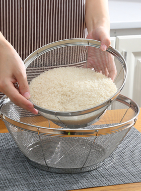 加厚细网不锈钢漏盆淘米筛淘米盆圆形沥水盆大号漏盆洗菜盆水果篮