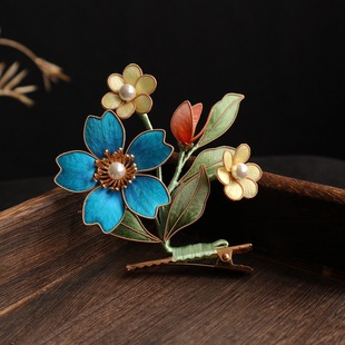 新中式非遗复古绒花后脑勺发夹侧边高级感妆造鸭嘴夹头饰发卡发饰