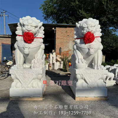 石雕汉白玉石狮子一对镇宅大门口风水酒店祠堂雕刻家用装饰摆件