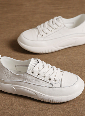 2025春秋新款头层牛皮小白鞋女时尚百搭软底单鞋运动休闲鞋