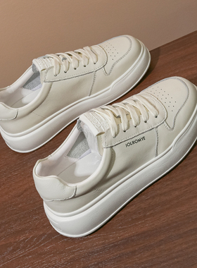 2025新款里外全皮厚底小白鞋头层牛皮休闲百搭透气运动软底单鞋女