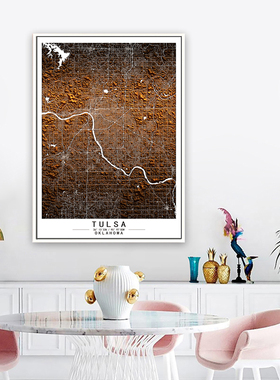 塔尔萨Tulsa俄克拉何马州美国艺术抽象城市彩色色块地图装饰画