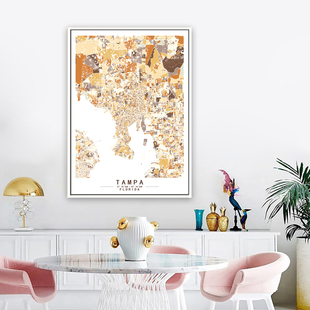 坦帕佛罗里达州美国艺术抽象城市彩色色块地图装饰画客厅墙壁挂画