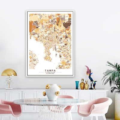 坦帕佛罗里达州美国艺术抽象城市彩色色块地图装饰画客厅墙壁挂画