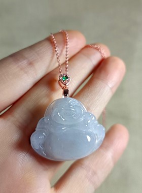 天然翡翠A货白冰佛公吊坠