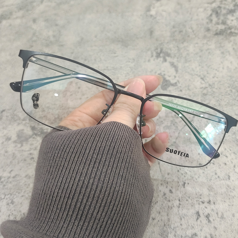 商务枪色大框眼镜框显瘦复古近视大脸圆男女防辐射防蓝光修脸网红