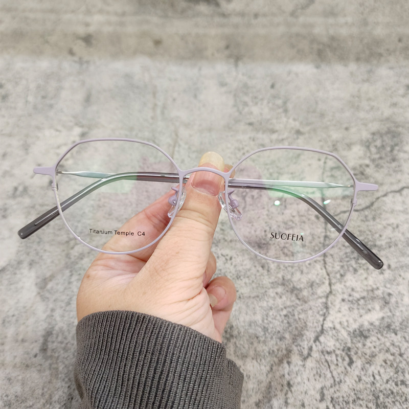 51mm多边形超轻钛近视眼镜框女金丝防辐射蓝光配眼睛小红书粉色白