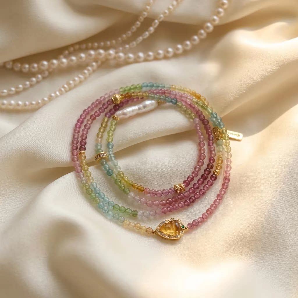 附鉴定证书天然碧玺小米珠多圈手链女士高级精美珠宝露从今夜白