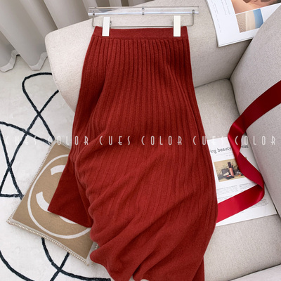 秋冬装新款百褶裙半身裙女气质纯羊毛针织过膝显瘦a字裙中长裙子