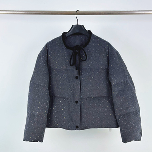 法式小香风重工细闪短款羽绒服女2025冬简约白鸭绒面包服保暖外套