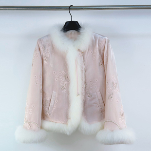 新中式国风高端狐狸毛羽绒服女冬小个子90白鸭绒重工刺绣短款外套