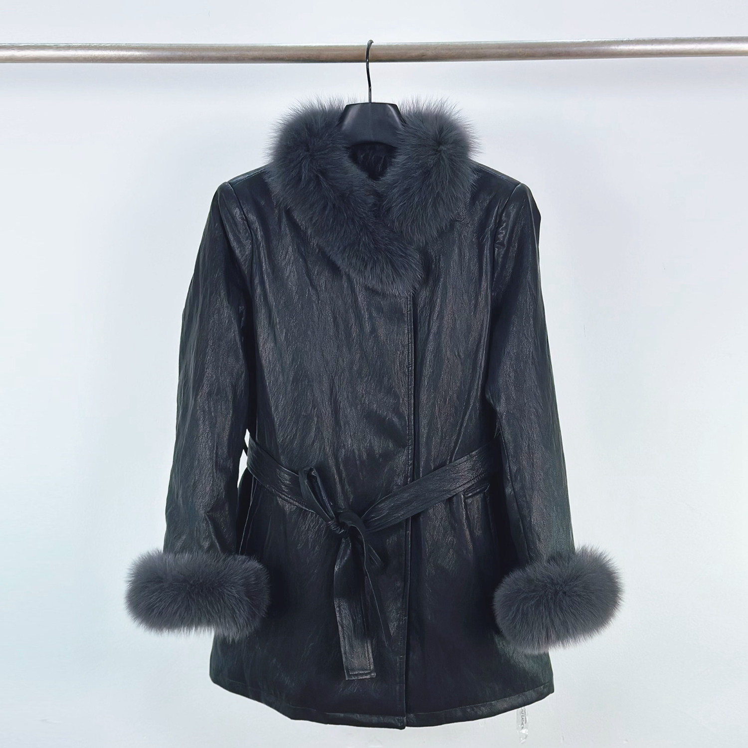 高端狐狸毛领PU皮衣外套女冬新款中长收腰系带90白鸭绒羽绒服大衣,女装/女士精品,短外套,淘宝优惠券,粉丝福利购,淘宝优惠卷