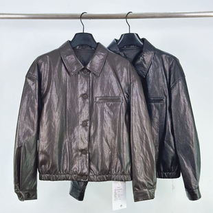 宽松休闲超火流行工装 8160pu皮翻领轻奢外套女秋2025新款 夹克上衣