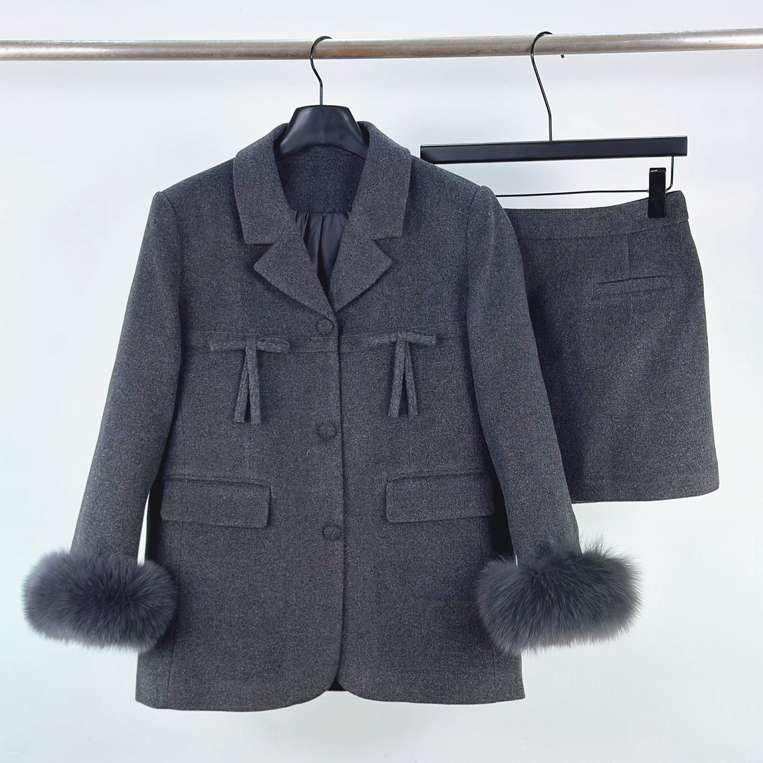 法式富家千金蝴蝶结小香风套装女冬羽绒内胆毛呢外套半身裙两件套,女装/女士精品,时尚套装,淘宝优惠券,粉丝福利购,淘宝优惠卷