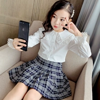 Áo cotton trẻ em mùa thu lớn 2019 cho bé gái áo sơ mi dài tay cổ búp bê phiên bản Hàn Quốc của áo sơ mi nước ngoài - Áo sơ mi váy trẻ em hàn quốc