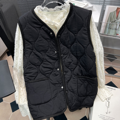 V领宽松显瘦百搭简约口袋棉马夹