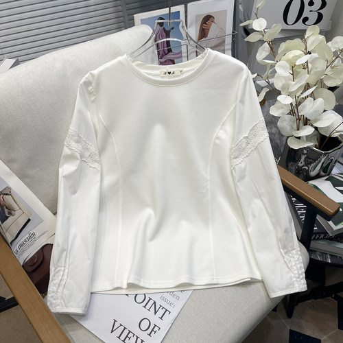 大码女装绝美蕾丝衬衫袖拼接T恤