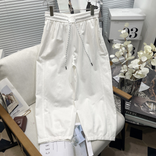 女胖mm百搭九分老爹裤 胡子叔大码 系带松紧腰休闲裤 初秋新款 潮 女装