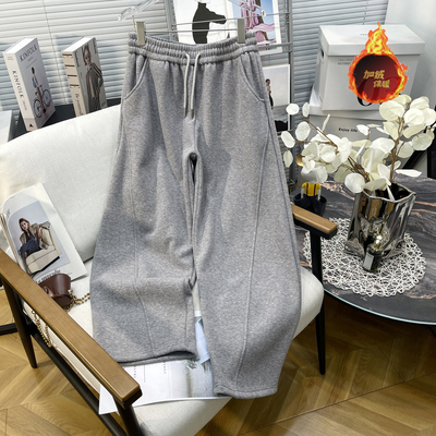 大码女装百搭灰色卫裤休闲裤子