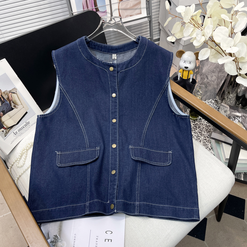 大码女装简约大气叠穿牛仔马甲