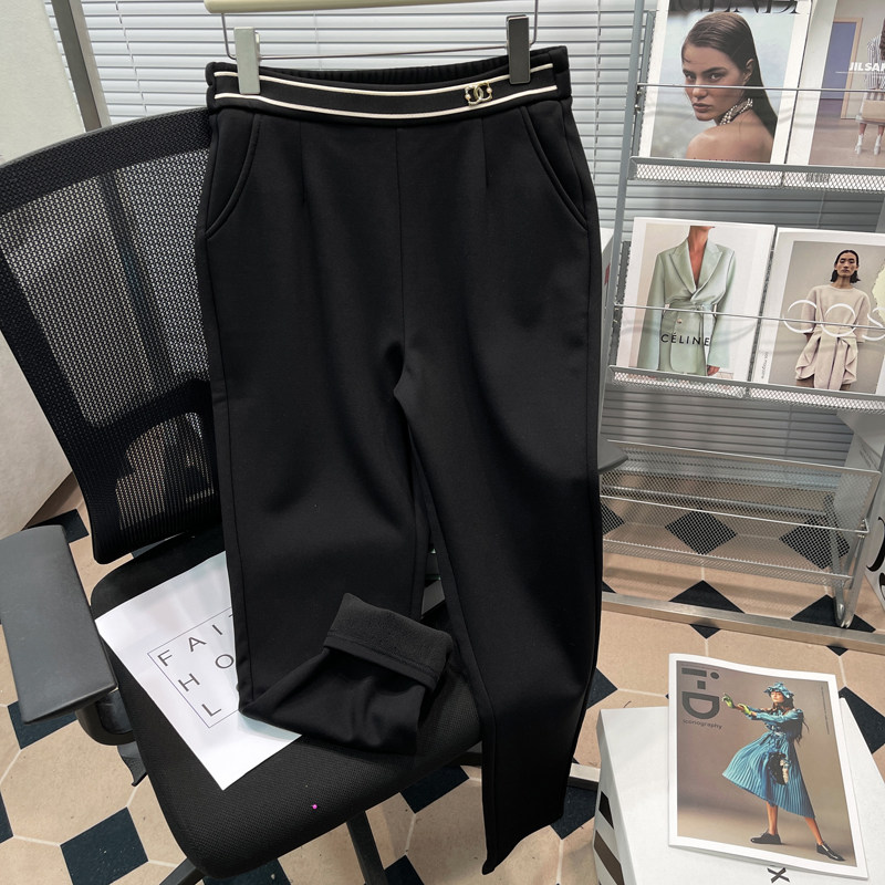 胡子叔大码女装哈伦弹力烟管裤高腰直筒休闲加绒西裤运动萝卜裤潮