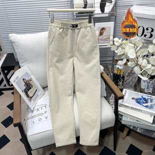 胖mm九分哈伦老爹萝卜裤 女冬季 潮 加绒加厚松紧腰休闲裤 胡子叔大码