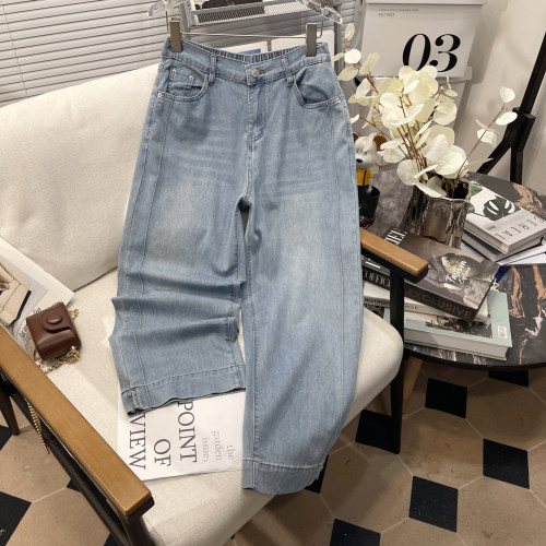 大码女装夏季新款阔腿牛仔裤女