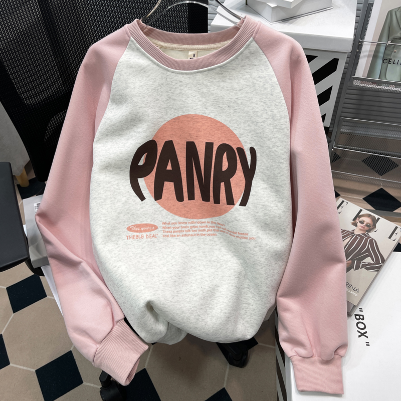 美式圆领胖mm插肩袖oversize卫衣