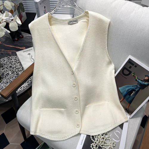 大码v领针织背心马甲女春叠穿