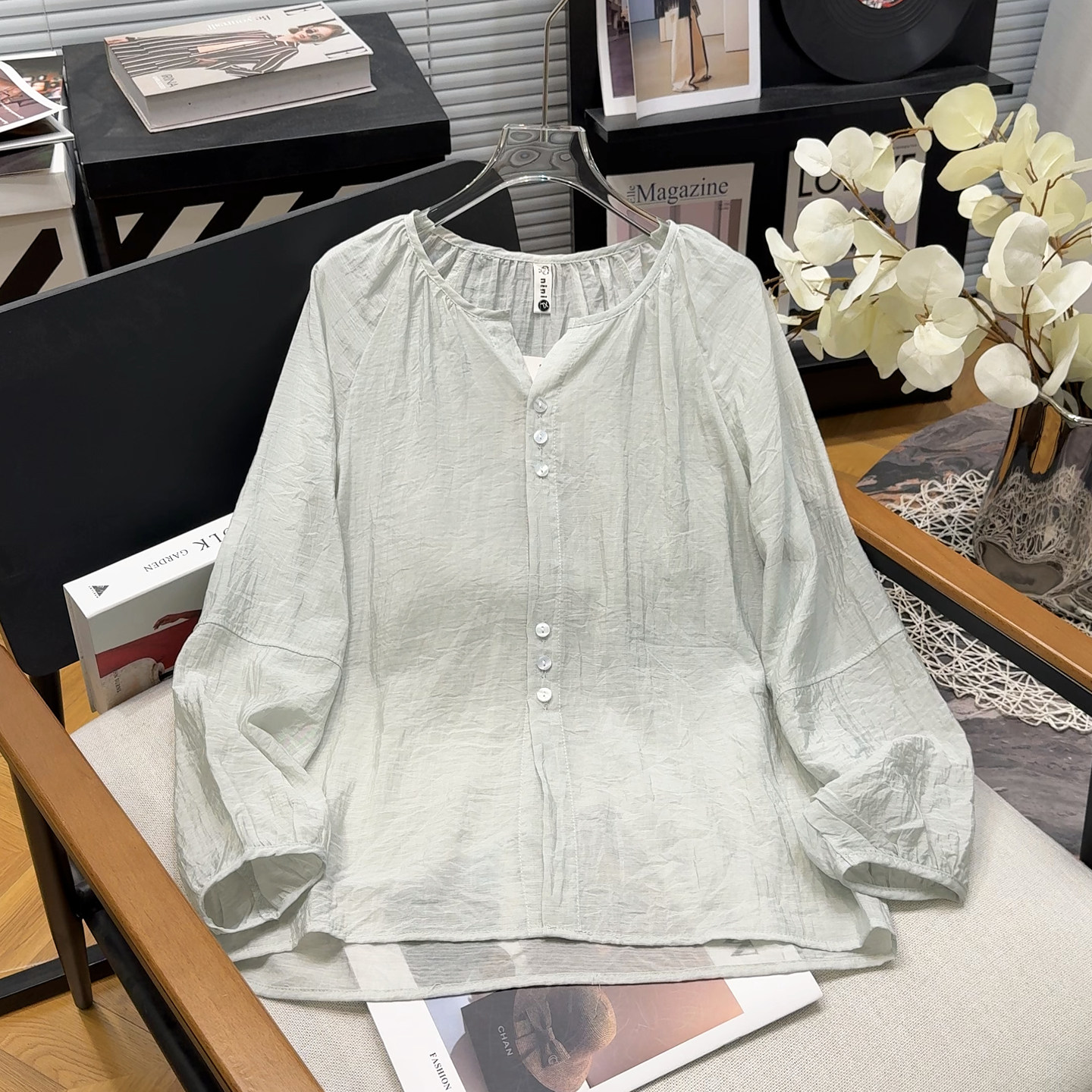 大码日韩灯笼袖冰丝防晒衬衫女图片