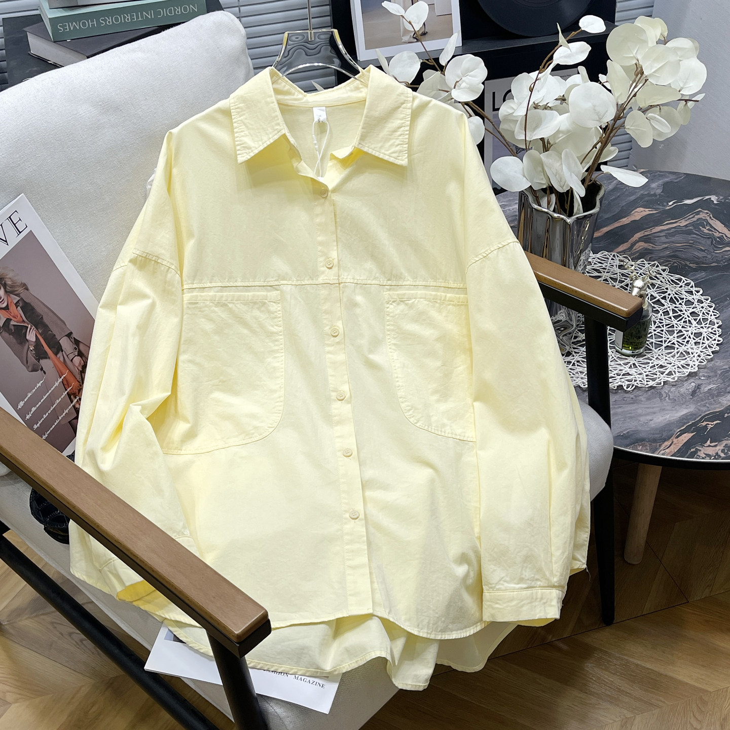 2026独特超好看衬衫女春季新款微胖mm纯棉洋气设计感口袋宽松衬衣