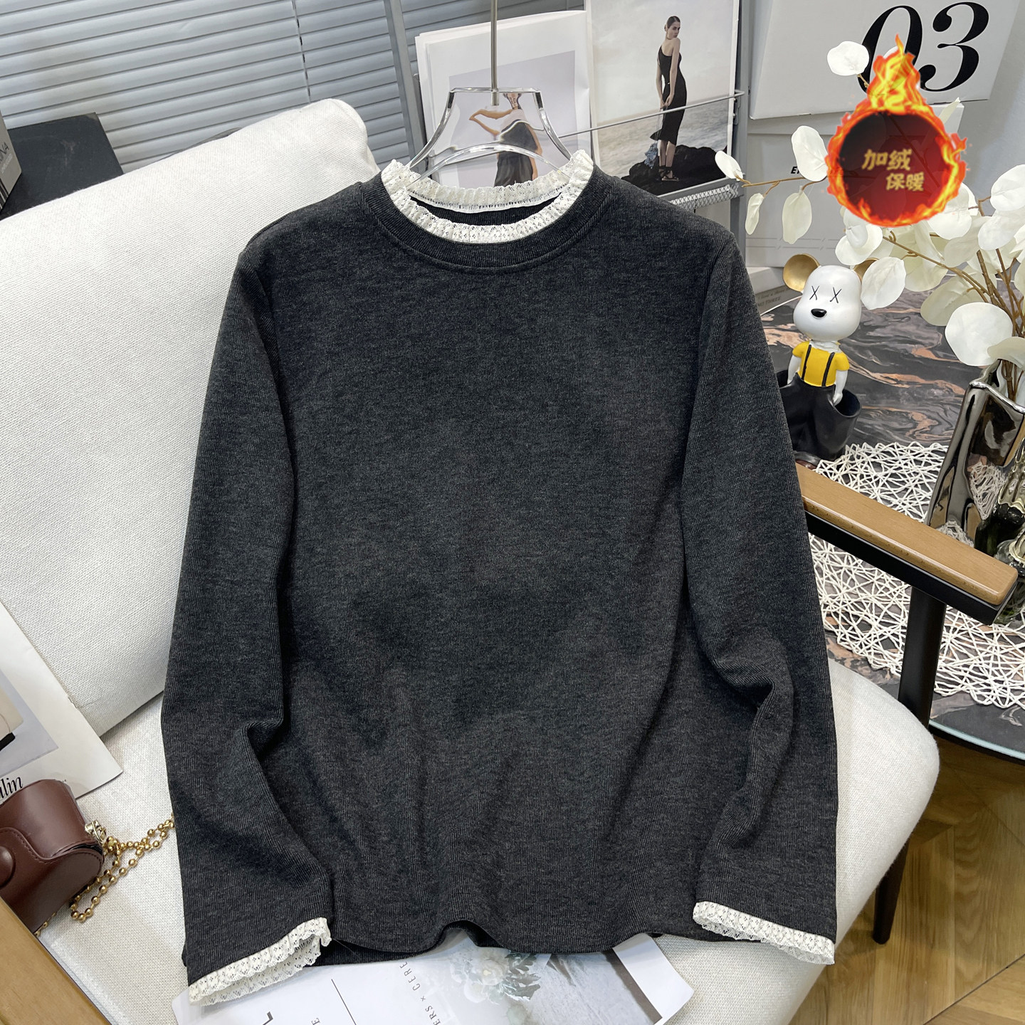 胡子叔大码女装冬季新款花边领打底衫胖mm今年流行磨毛半高领T恤,女装/女士精品,大码内搭,淘宝优惠券,粉丝福利购,淘宝优惠卷