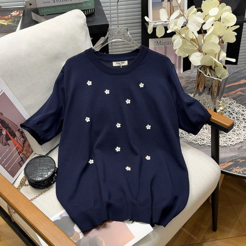 夏季新款大码短袖针织衫女胖mm