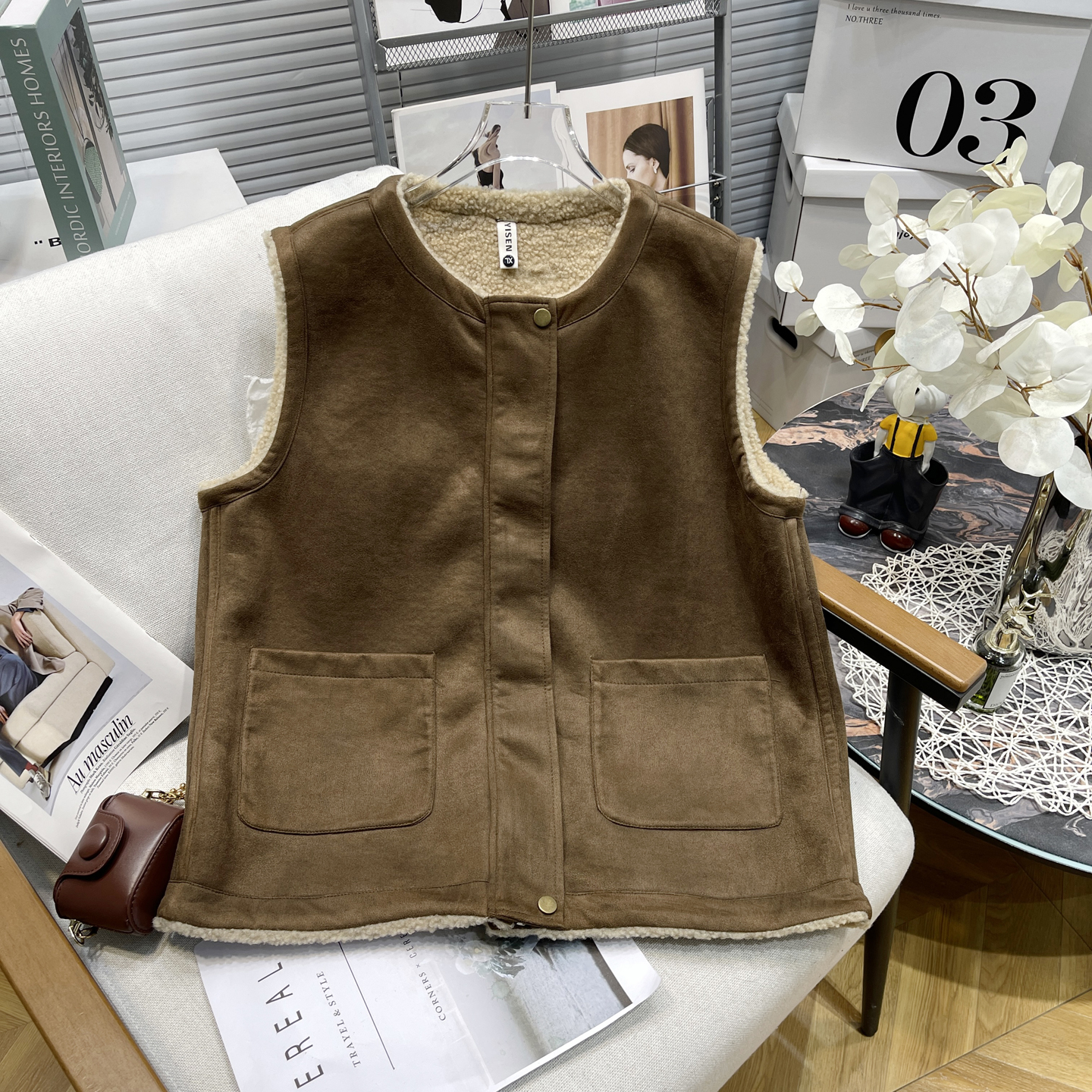 大码女装秋冬新款羊羔毛马甲女