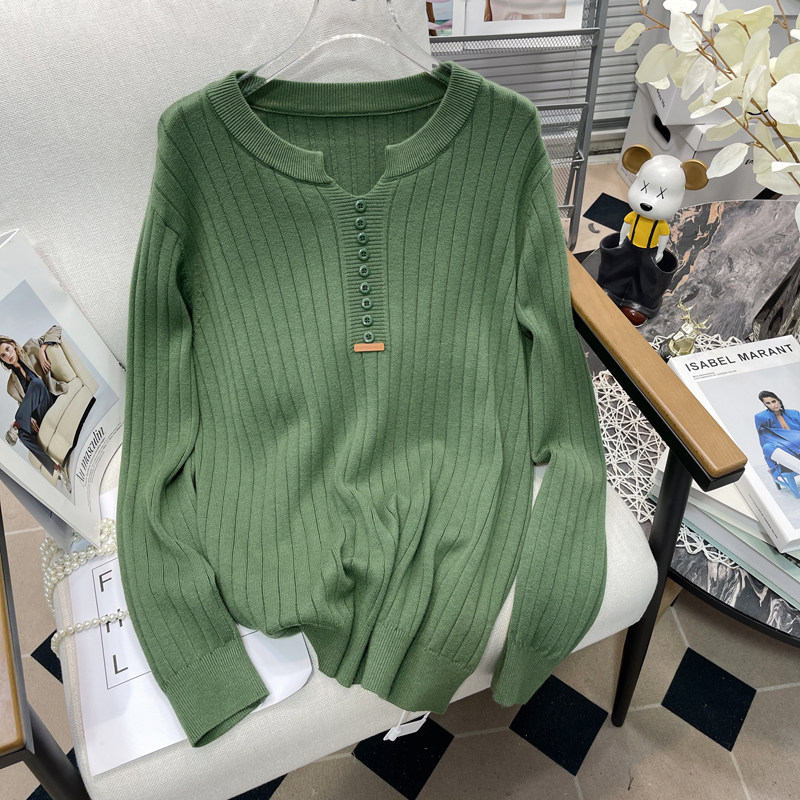 大码设计感长袖针织毛衣春秋季