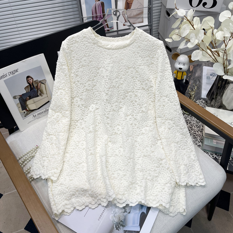 胡子叔大码女装开叉蕾丝打底衫女春秋新款法式胖mm独特内搭上衣潮,女装/女士精品,大码内搭,淘宝优惠券,粉丝福利购,淘宝优惠卷