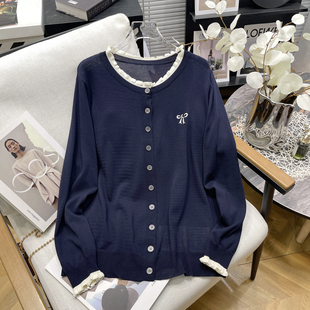 内搭打底衫 大码 新款 女宽松春季 显瘦正肩假两件上衣潮 胖mm针织开衫