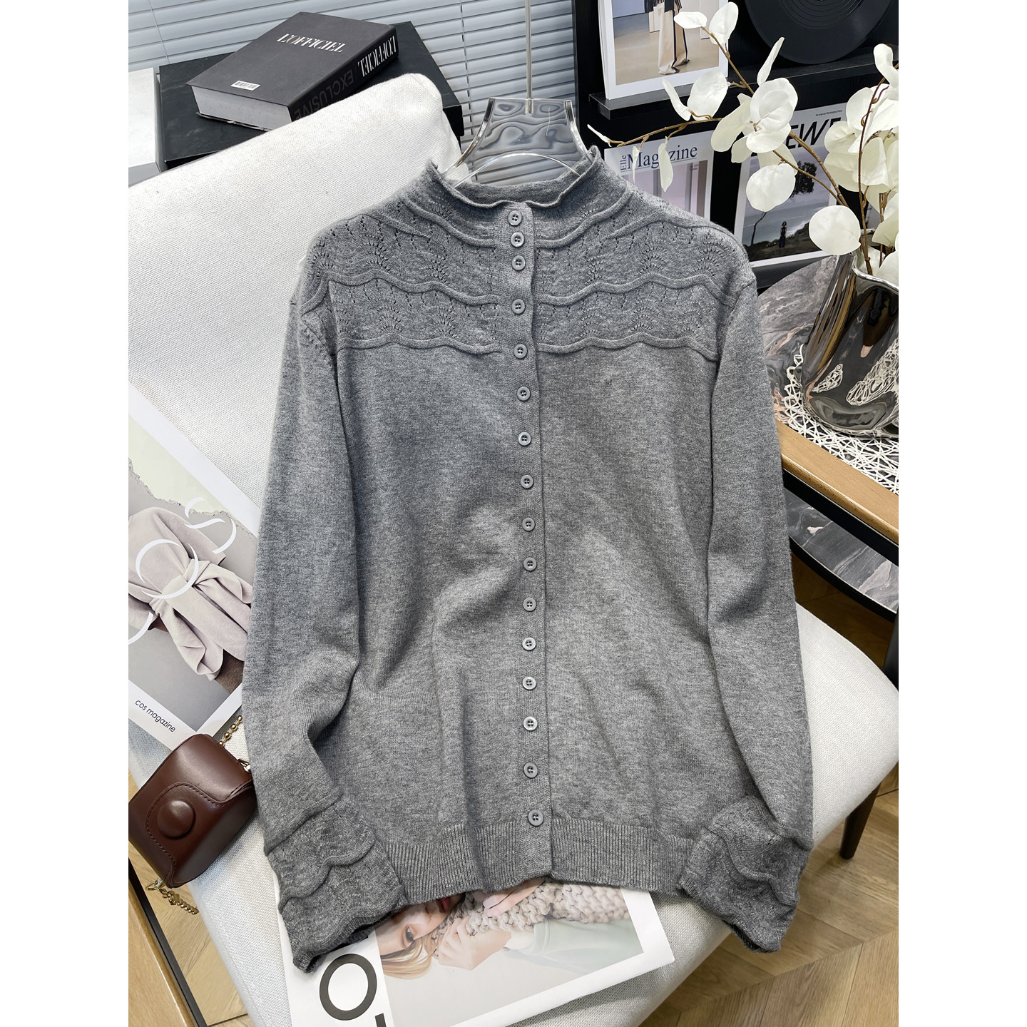 胡子叔大码女装春季新款半高领镂空钩花针织开衫女显瘦毛衣外套潮,女装/女士精品,毛衣,淘宝优惠券,粉丝福利购,淘宝优惠卷