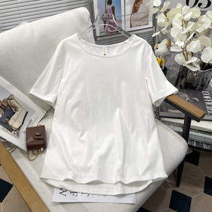 纯色简约T恤女胖mm小众休闲打底衫 胡子叔大码 新款 夏季 上衣潮 女装