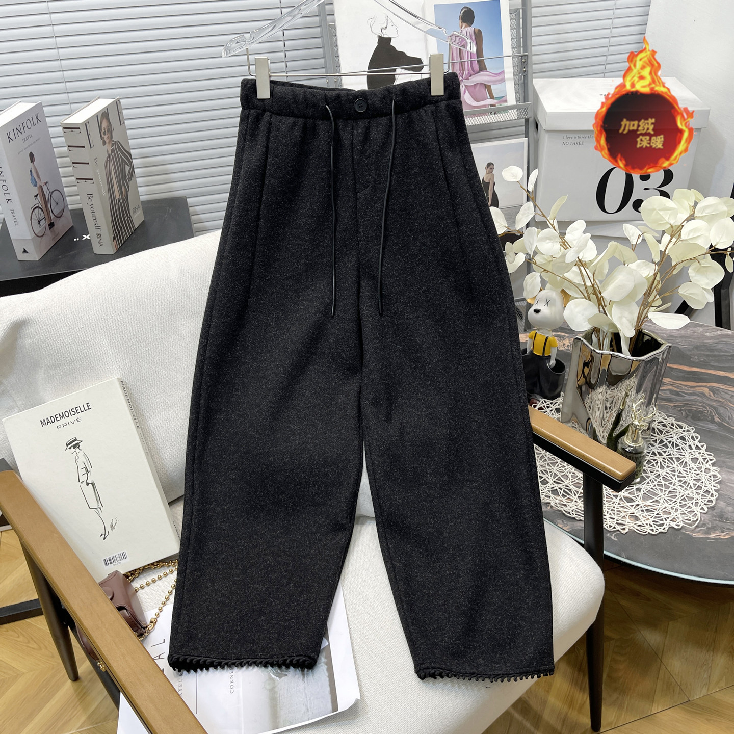 大码女装冬季新款毛呢加绒裤子女胖mm拼花边保暖显瘦哈伦裤奶奶裤,女装/女士精品,大码裤装,淘宝优惠券,粉丝福利购,淘宝优惠卷