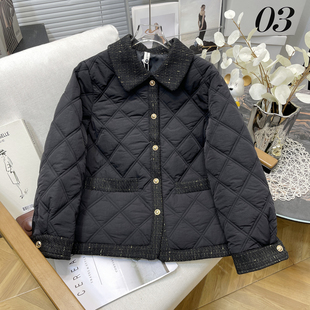 新款 冬季 小香风保暖棉衣女胖mm宽松显瘦夹棉外套菱格上衣 女装 大码