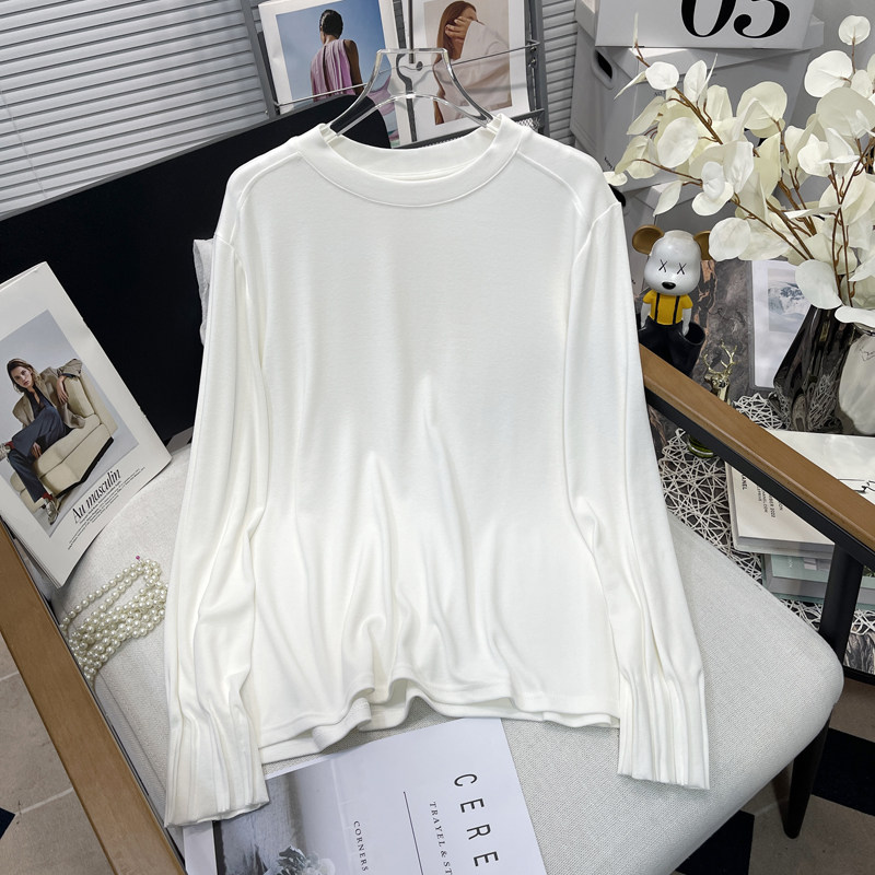 胡子叔大码女装白色T恤女长袖春秋季百搭圆领宽松显瘦休闲打底衫,女装/女士精品,大码内搭,淘宝优惠券,粉丝福利购,淘宝优惠卷