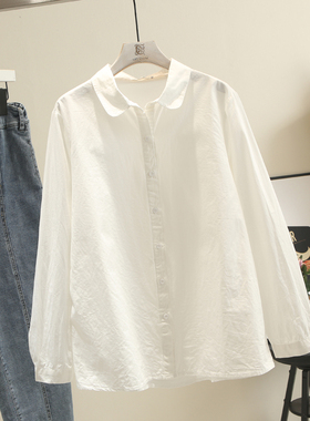 白色衬衫女长袖200斤胖mm加肥加大韩版宽松遮肉显瘦百搭上衣潮