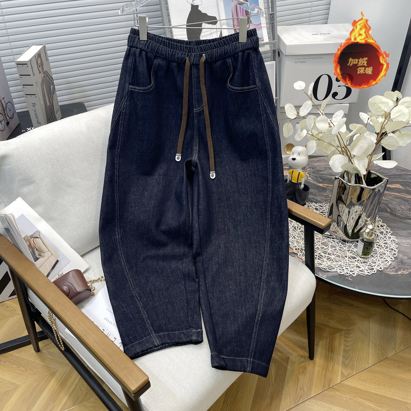 加绒加厚哈伦牛仔裤女秋冬季2025新款欧货大码胖mm宽松萝卜老爹裤,女装/女士精品,大码裤装,淘宝优惠券,粉丝福利购,淘宝优惠卷