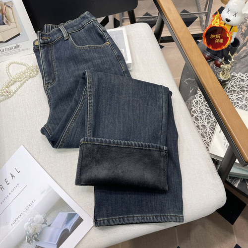 大码女装加绒牛仔裤冬新款胖mm