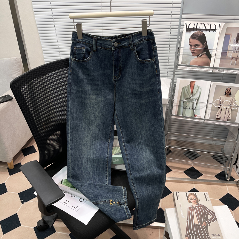 大码女高腰牛仔裤春秋新款