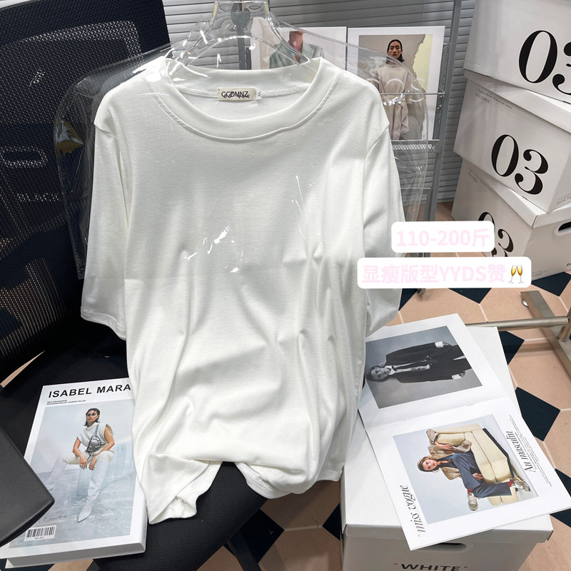 胖mm大码女装纯色百搭圆领短袖T恤夏季新款显瘦半袖体恤衫上衣潮