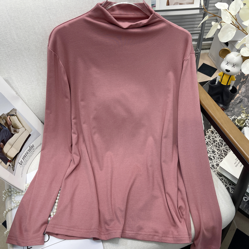 胖mm长袖宽松微胖上衣T恤半高领